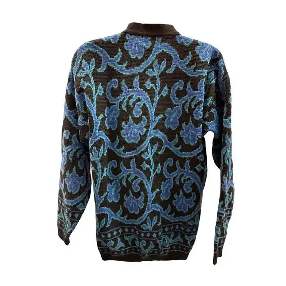 VINTAGE 70s PENDLETON Womens Black Blue Cardigan Size M 100% Virgin Wool Vneck - Picture 3 of 4